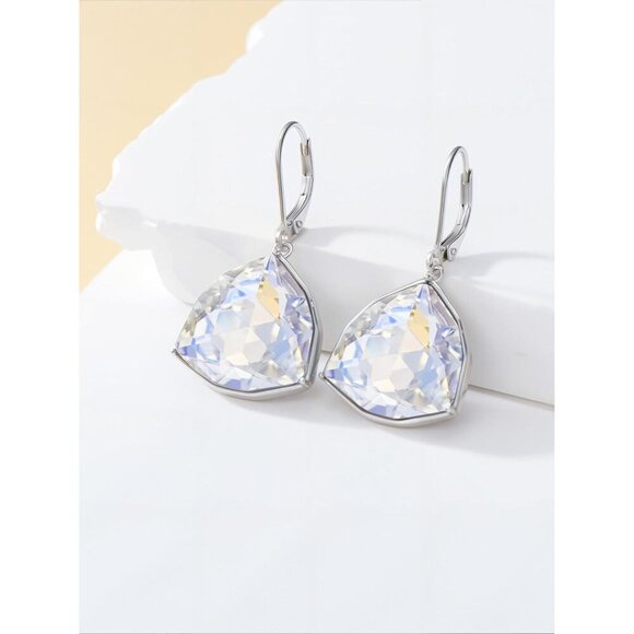 Sterling Silver Diamond Simple Geometric Birthstone Dangle Drop Earring Jewelry - Picture 2 of 5